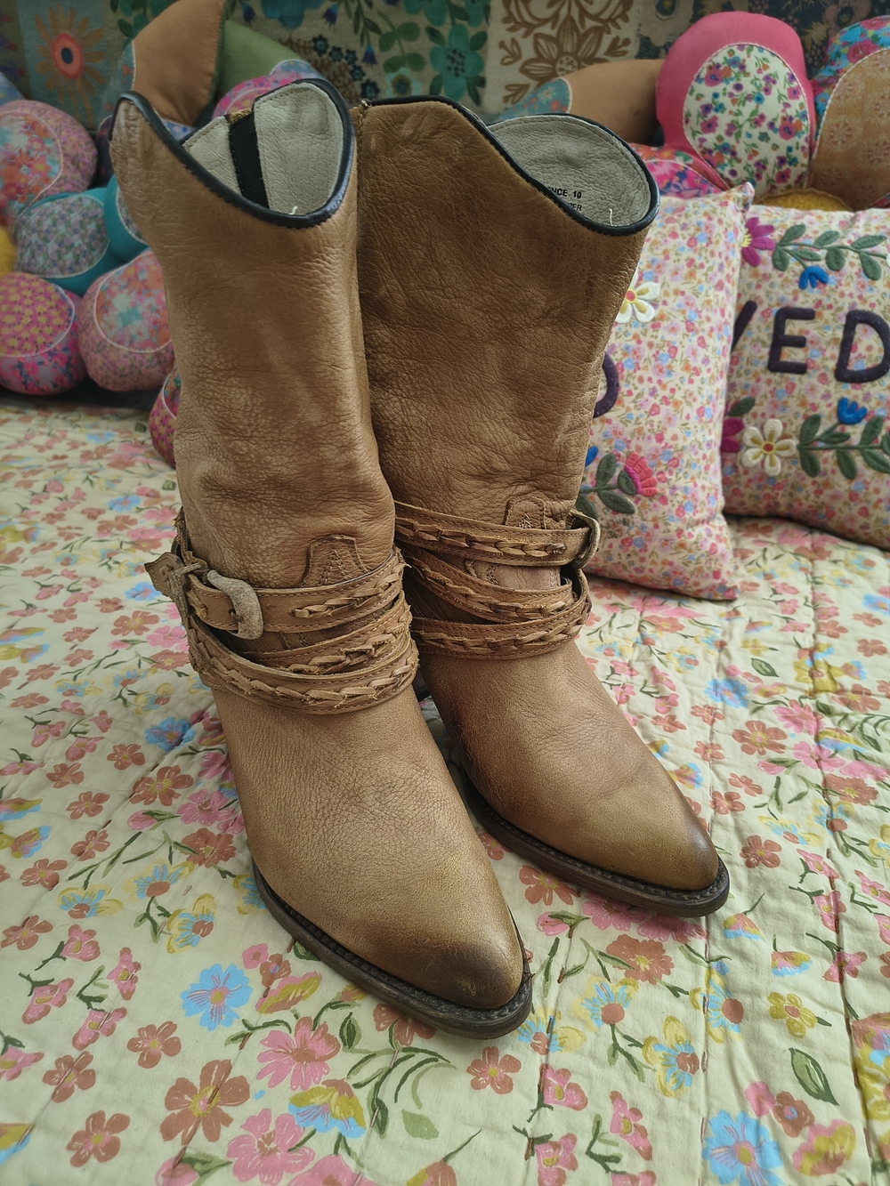Freebird by Steven Tan Leather Braided-Strap Western Ankle Boots